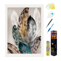 Peinture Diamant 5D, Art Abstrait Plume, Kit Complet de Perles Acryliques en Cristal à Forage Rond, Kit d'Artisanat Fantaisie DIY