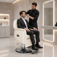 Fauteuil de Barbier Inclinable avec Base Pivotante Chromée, Repose-Pieds Réversible en Aluminium Coulé et Revêtement en Cuir PU pour Salons de Coiffure et Studios de Soins Capillaires