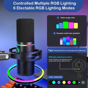 Chuyên Nghiệp Năng Động Microphone USB/Xlr RGB Ánh Sáng Wm8 Chơi Game Mic Live Streaming Podcasting Video Ghi Âm Với Boom Cánh Tay Đứng - Product Image 6