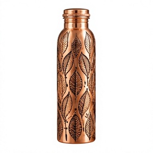 Aesthetic <b>Copper</b> <b>Water</b> <b>Bottle</b> With Leaf Pattern Bohemian Design Portable Travel <b>Bottle</b> - Product Image 1