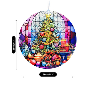 Stained Glass <b>Window</b> Hanging Winter Christmas Tree Stained Glass <b>Panel</b> for Christmas Tree Decoration - Product Image 6