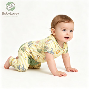 Детские летние комбинезоны Babylovey из бамбукового органического волокна с индивидуальным принтом, 0-3 месяца, оптом, на молнии в 2 направлениях, одежда для малышей - Product Image 2