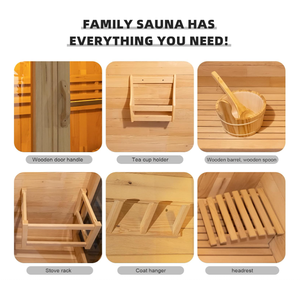 Sauna extérieur moderne en bois massif de pruche, imperméable, pour 4 à 6 personnes, de forme carrée, avec poêle électrique - Product Image 4