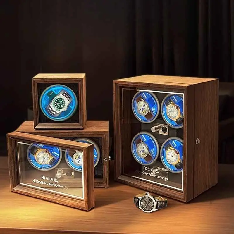 Remontoir de montre de luxe en gros 1 2 3 4 6 emplacements multiples boîte de rangement automatique couleur noyer cadre en bois avec oreiller en mousse à mémoire de forme