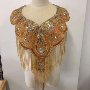 Abito da Sera con Perline all'Ingrosso, Frange e Bordure, Colletto con Applicazioni in Strass Dorati - Product Image 3