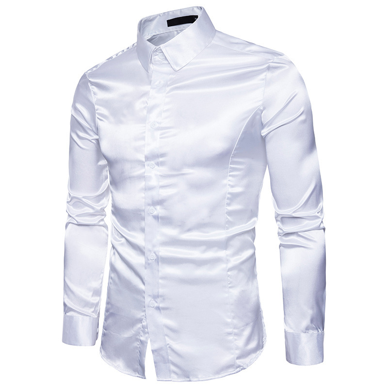 Camicia elegante da uomo in raso di seta bianca