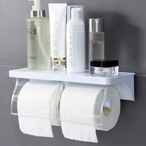 Wall Mounted Toilet <b>Paper</b> <b>Holder</b> With Shelf For Bathroom Storage Space Saving Design Adhesive No Drilling Required - Product Image 1