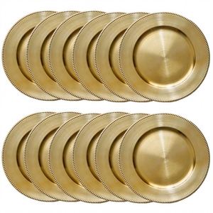Plastic Gold Luxury Wedding Charger <b>Plates</b> - Elegant <b>Decorative</b> Tableware for Banquet & Reception (12 Inch Round, Set of 6/12) - Product Image 3
