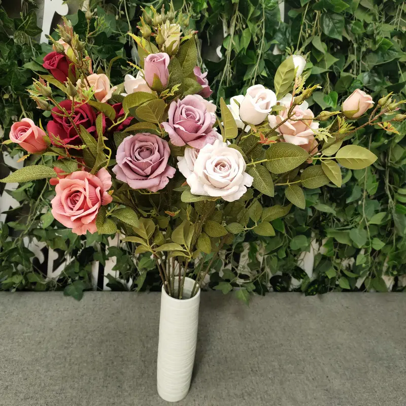SPRブライダルブーケバルクシルクアジサイ結婚式用品装飾藤装飾バラ花瓶フラワーセンターピースブーケ