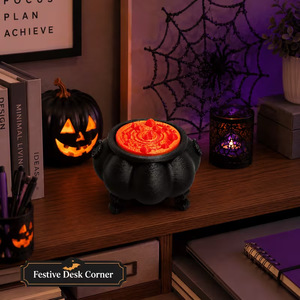 Ornement de bureau LHENGTT Caldeirons de Sorcière Noirs, Pot en PLA Imprimé en 3D avec Couvercle Texturé Orange, Unisexe, 8-13 ans, pour Décoration de Bureau - Product Image 2