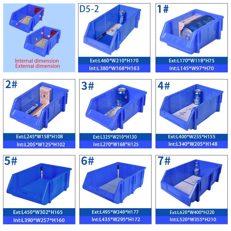 Tempat Penyimpanan Depan Terbuka Plastik Organizer Gudang Besar Kotak Stackable Alat Kecil Tempat Penyimpanan Bagian