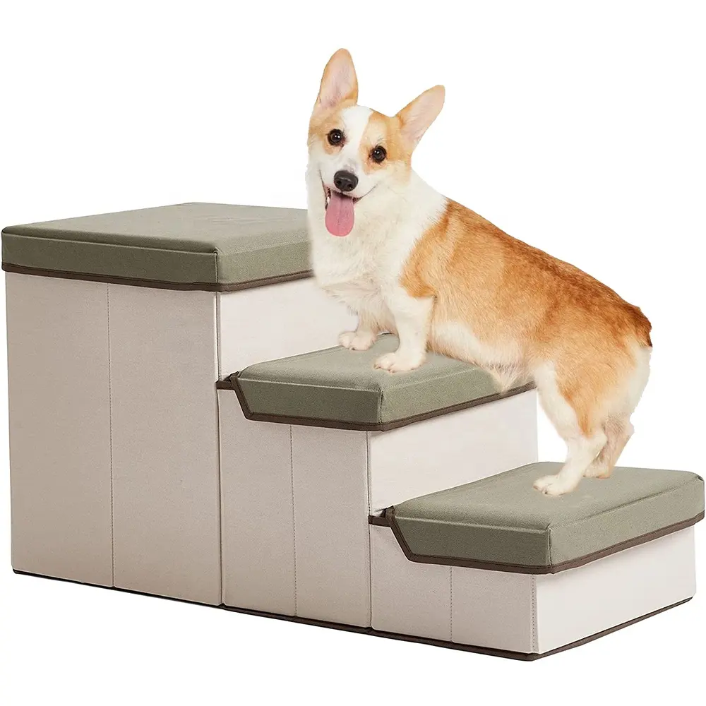 Folding Dog Stairs for Small Dogs Pet Steps with Storage for Small Pets Puppies Cats 3 Steps Nonslip Dog Bed Stepper