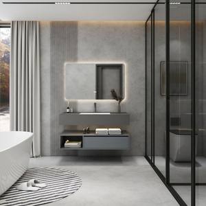 Modern minimalist thickened honeycomb aluminum rounded <b>corner</b> with side storage ceramic integrated basin <b>bathroom</b> cabinet - Product Image 3