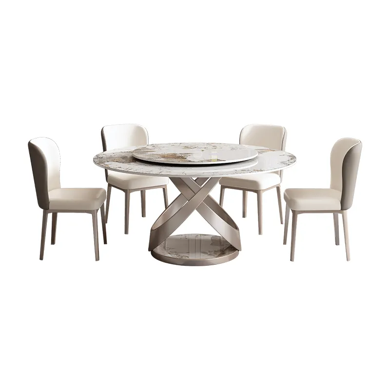Dining Room Furniture Round Marble Stainless Steel Titanium Seal Glaze Slate Top Table Base Marble Round Marble Dining Table
