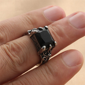 European American Style Men's <b>Titanium</b> Steel Square <b>Black</b> Diamond <b>Ring</b> Claw Setting Geometric Punk Fashion Jewelry Gift - Product Image 3