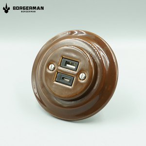 Enchufe de pared montado al ras de cerámica marrón Salida de <span class=keywords><strong>porcelana</strong></span> retro con puertos USB y cargador de energía de Estilo <span class=keywords><strong>Vintage</strong></span> tipo C - Product Image 4