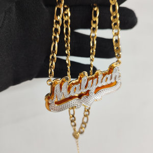 Collier avec <span class=keywords><strong>plaque</strong></span> de nom double en <span class=keywords><strong>or</strong></span> 18 carats, bijoux à deux tons, cadeau pour la fête des mères - Product Image 3