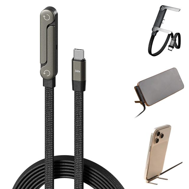 240w Phone Cable Type C to Type C Cables with Tablet Stand, Portable PD Data Cable Fast Charging for Folding Phone Holder