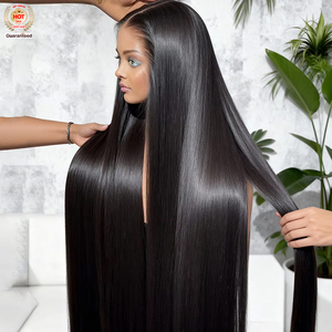 Peluca de Cabello Humano Liso y Sedoso sin Pegamento, con Frente de Encaje Transparente HD, 100% Cabello Humano, <span class=keywords><strong>para</strong></span> Mujeres Negras - Product Image 1