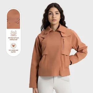 Chaqueta deportiva de concha suave para mujer a la moda, capucha desmontable, patrón sólido, cremallera, soporte, impermeable, transpirable, Cordura, viento corto - Product Image 2