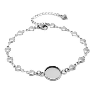 Stainless Steel Heart Shaped <b>Bracelet</b> With Circle Pendant Unisex Gift Jewelry - Product Image 5