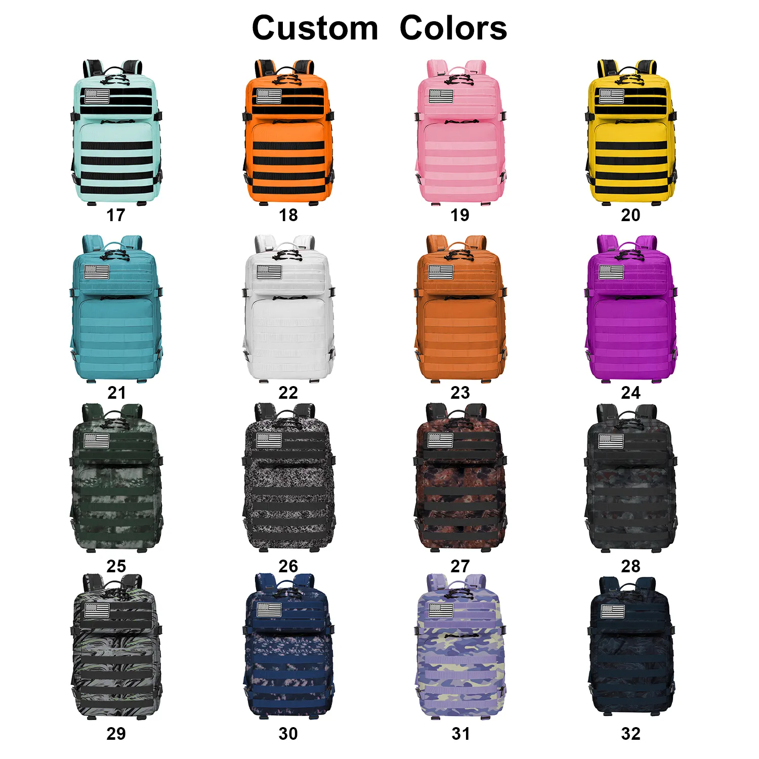 Táctica personalizada de varios colores 900D 45L impermeable Molle bolsa de gimnasio Mochila deportiva de camuflaje Mochila táctica para hombres