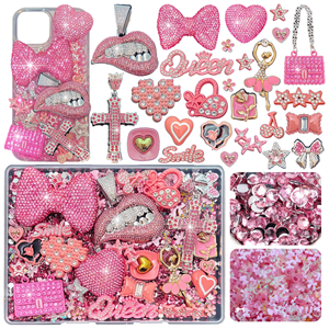 Breloques de luxe en vrac pour coques de téléphone DIY, breloques de créateur en forme de cœur avec nœud rose et strass, pour coques décoratives - Product Image 2