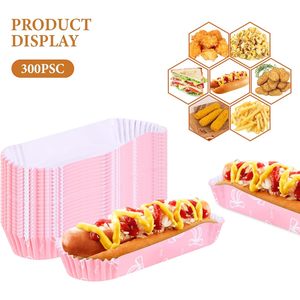 Bandejas de Papel Kraft Desechables Compostables Rosas Antigrasa con Forma de Barco Largo para Hot Dogs, Salchichas y Sándwiches - Product Image 3