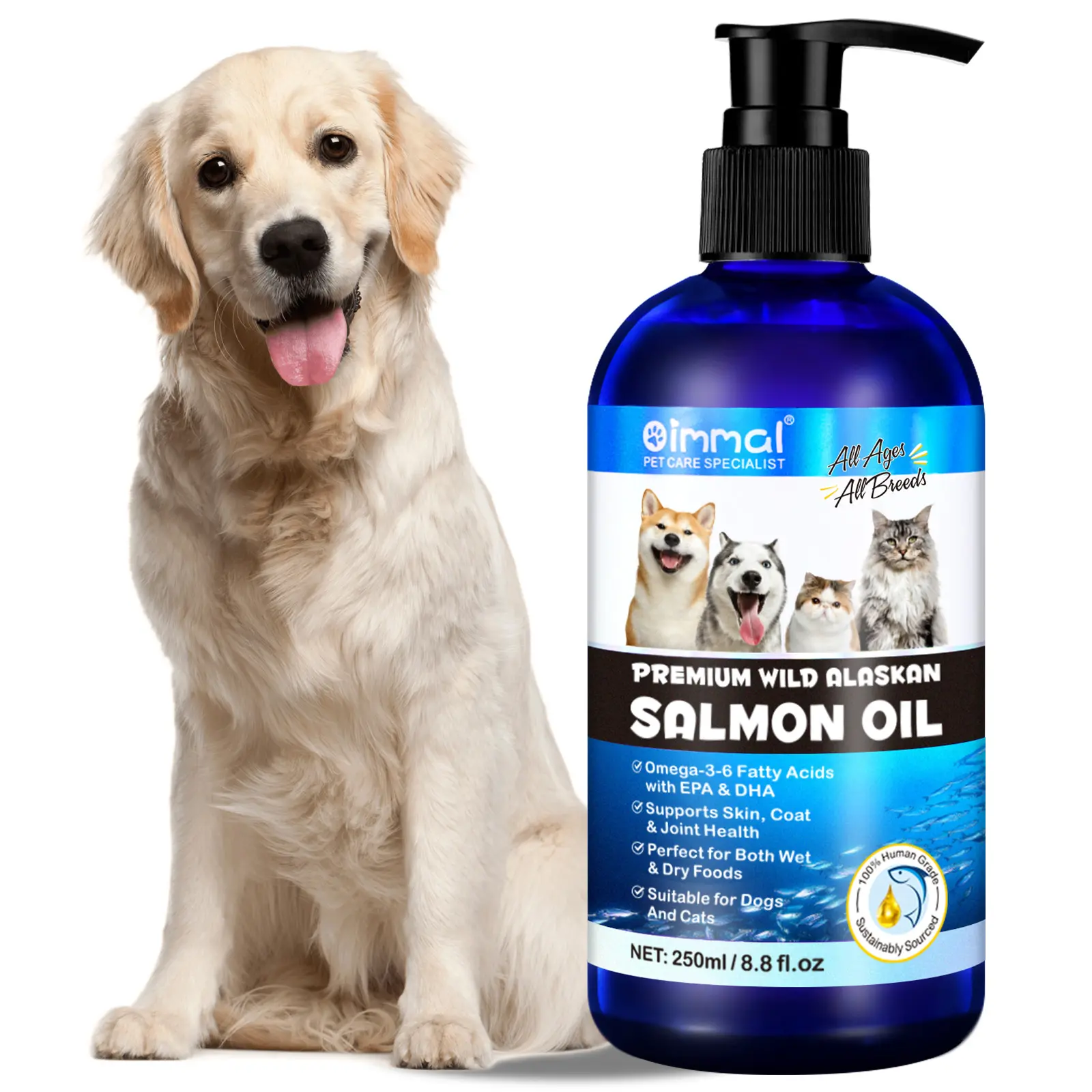 Bomba de Aceite de Pescado para Mascotas, Producto Más Vendido en Amazon, Compatible con Abrigo de Piel, Salud Articular, Aceite de Salmón para Perros y Gatos