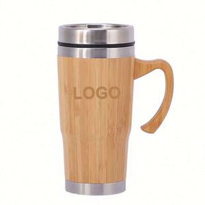 Tasse Thermos en Acier Inoxydable 450 ml avec Logo Personnalisé, Gobelet Portable, Cadeau d'Affaires, Mug en Bambou avec Poignée - Product Image 1