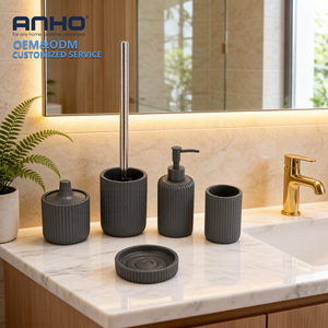 Juego <span class=keywords><strong>de</strong></span> Accesorios <span class=keywords><strong>de</strong></span> Baño para Hotel, 5 Piezas <span class=keywords><strong>de</strong></span> Poliresina Pintada <span class=keywords><strong>en</strong></span> Gris Neutro, para un Estilo Relajante <span class=keywords><strong>en</strong></span> el Baño - Product Image 3