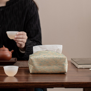 Caja de pañuelos de tela de estilo chino, bolsa de almacenamiento bordada de brocado para sala de té, decoración tradicional para sala de estar - Product Image 3