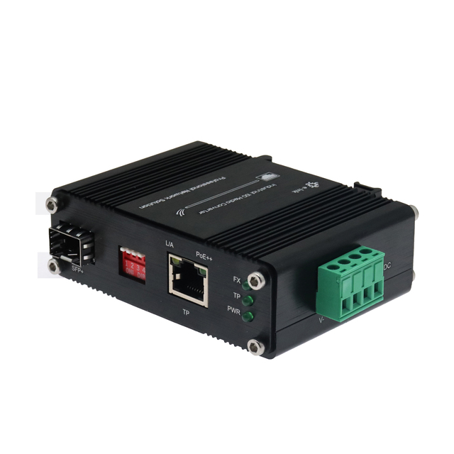 Industrial Multi-Gig to 10G SFP+ Media Converter 2.5G/5G/10G BASE-T RJ45 to 10GbE Fiber | with 802.3at PoE+ PD & DIN-Rail Mount
