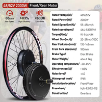 Kit de conversion de vélo électrique 52V 2000W, moteur sans engrenage sans balais 48V 2000W, kit de vélo électrique à entraînement arrière MTX39 26-29 pouces 700C avec UKC1