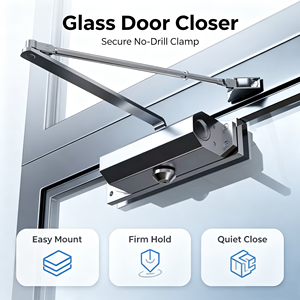 Ferme-<span class=keywords><strong>porte</strong></span> hydraulique automatique pour <span class=keywords><strong>porte</strong></span> vitrée sans cadre, avec amortisseur de <span class=keywords><strong>fermeture</strong></span> douce, sans perçage requis - Product Image 1