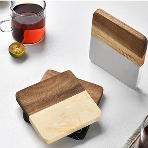 Accesorios de Cocina, Salvamanteles de Madera con Diseño de Mármol, Posavasos Cuadrado de Madera para Té y Café - Product Image 1