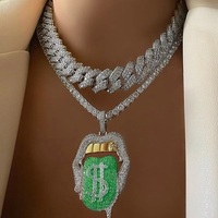 Collier chaîne tennis Hip Hop pour homme et femme, avec pendentif lèvre dollar, micro-pavé de zircon cubique, style bling-bling