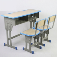Ensemble bureau et chaise d'école réglables en hauteur, structure en acier et bois, table d'étudiant en gros, durable pour les salles de classe primaires et secondaires