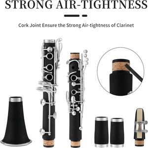 Clarinete Bb de 17 llaves, cuerpo de ABS, llaves niqueladas, conjunto de clarinete para estudiantes con estuche de transporte, instrumento musical para principiantes y escolares - Product Image 5