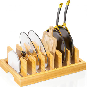 Bamboo Kitchen Organizer Pot Lid Storage <b>Rack</b> With Dividers Multi Function Desktop Storage Box For Tableware <b>Dishes</b> Tidy - Product Image 1