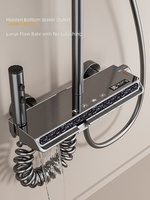 Ensemble de douche thermostatique intelligent en cuivre à poignée unique avec robinets à jet doux et modes de pulvérisation pluie, finition chromée et surface brossée