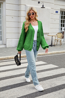 Vente Chaude Cardigan en Maille Torsadée Col V Manches Longues Style Décontracté Ample Automne Hiver