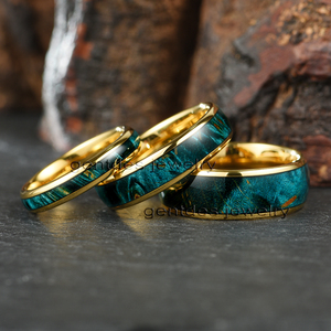 Gentdes Đồ Trang Sức 4/6/8Mm Cao Đánh Bóng Vàng Dome <span class=keywords><strong>Tungsten</strong></span> Carbide Nhẫn Màu Xanh Lá Cây Hộp Elder Gỗ Inlay Cho Nam Giới Nhẫn Cưới - Product Image 5