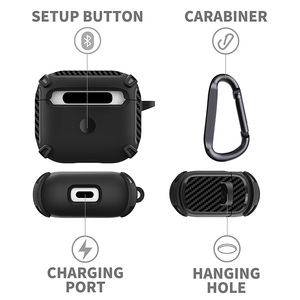 Para <span class=keywords><strong>Airpods</strong></span> 3 funda de lujo de fibra de carbono suave TPU a prueba de golpes con mosquetón gancho armadura funda para auriculares para Apple <span class=keywords><strong>Airpods</strong></span> 3 2 1 - Product Image 5