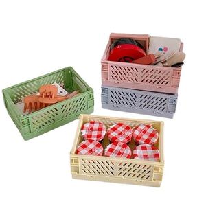Pink Cosmetics Pastel Crate Desktop Makeup Storage Box Multipurpose Children's Toys Mini Cute Folding Storage Basket
