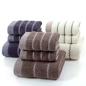 Serviette de bain rayée en pur coton 70x140cm, antimicrobienne, pour usage domestique, rectangulaire, bleu foncé, marron, blanc cassé - Product Image 3