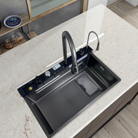 Robinet cascade multifonctionnel avec affichage numérique intelligent, évier de cuisine en acier inoxydable à touches de piano