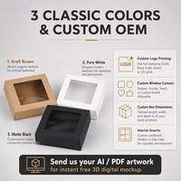 Boîte carrée en papier kraft avec fenêtre transparente, boîte à clapet pour pâtisserie, biscuits, savon artisanal, emballage de bijoux, vente en gros