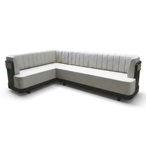 Banquette de restaurant en bois en forme de L sur mesure |   Canapé banquette commercial moderne avec revêtement en tissu pour cafés et salles à manger - Product Image 1