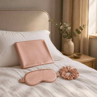 Masque de sommeil en satin de soie, chouchou pour cheveux, masque carré pour les yeux, ensemble en boîte cadeau couleur unie